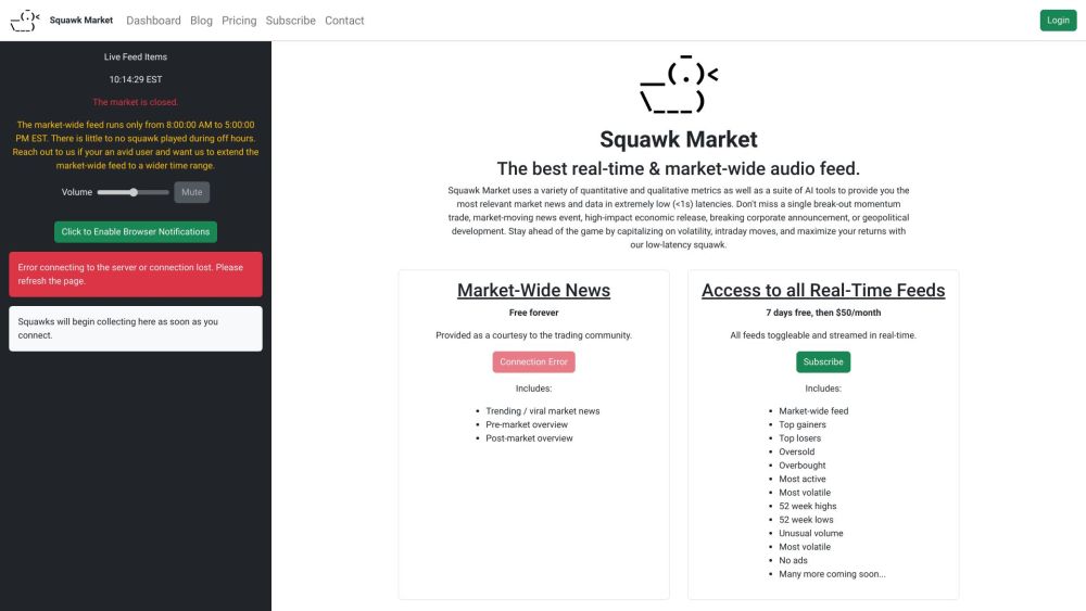 Squawk Market Website screenshot