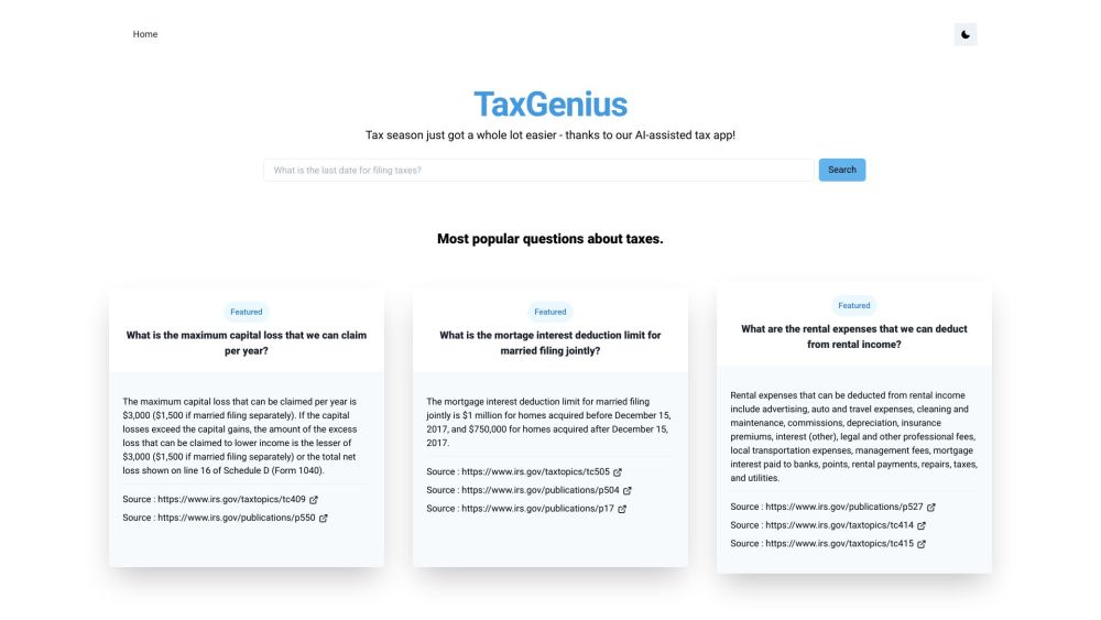 TaxGenius Website screenshot