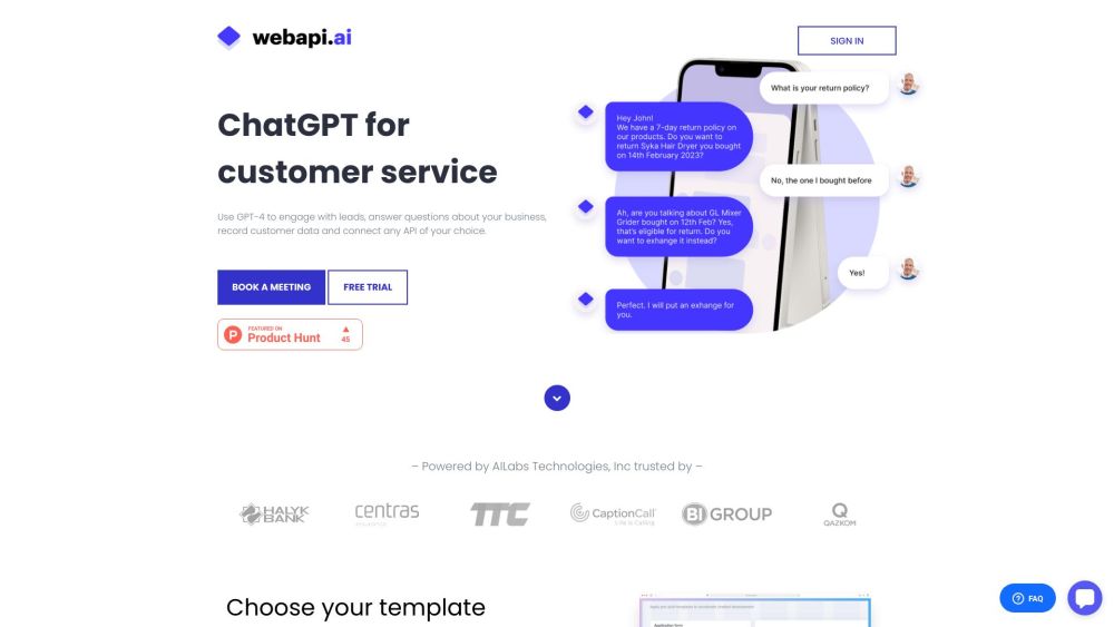 Webapi.ai - GPT-4 AI Chatbot builder Website screenshot