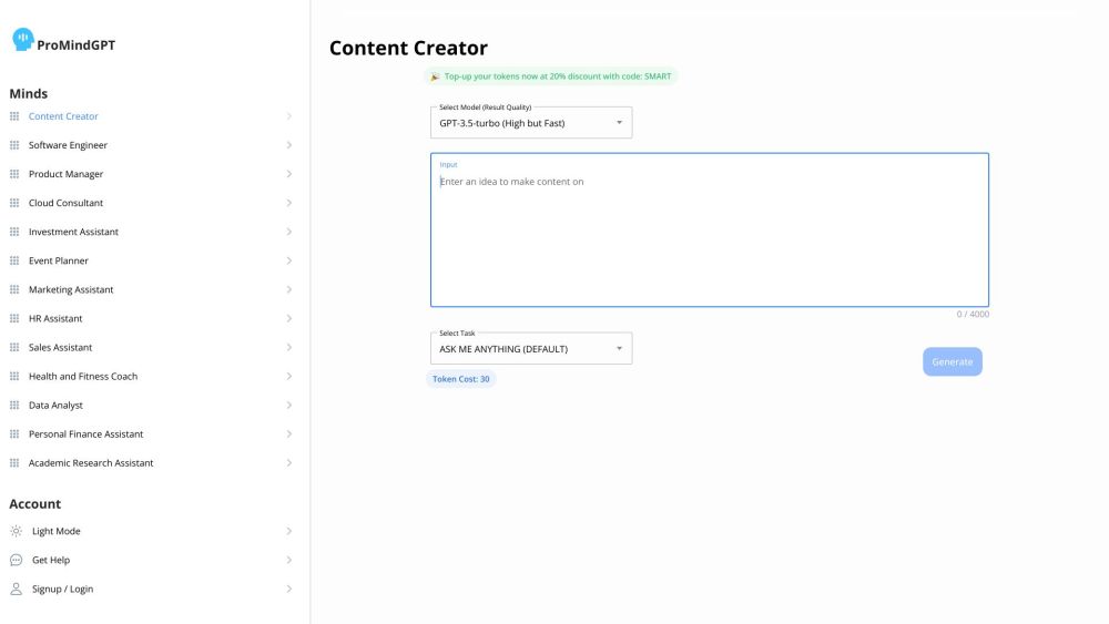 ProMindGPT - AI Powered Content Generation Website screenshot