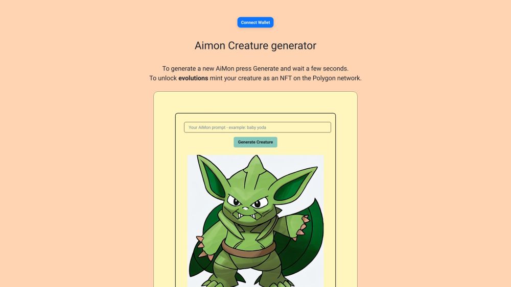 AiMon NFT Generator Website screenshot