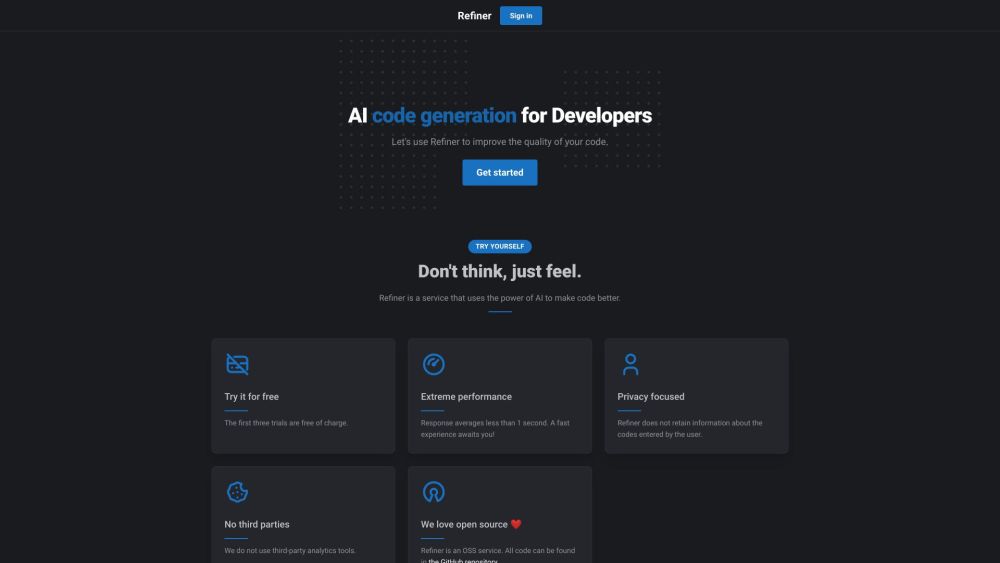 Refiner - AI-based code refactoring service Website screenshot