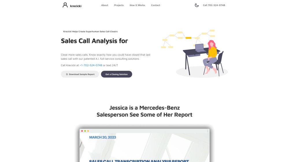 Krecicki - A.I. Sales Call Analysis Consulting Website screenshot