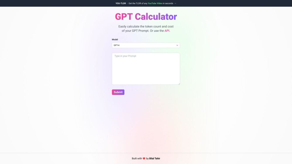 GPT Calculator Website screenshot