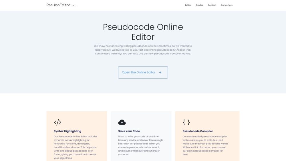 PseudoEditor Website screenshot