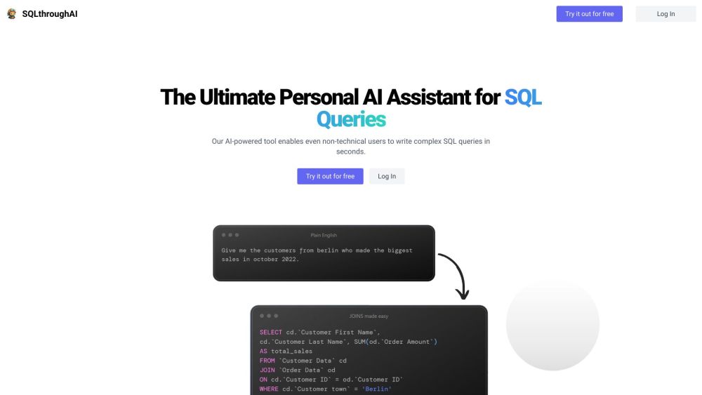 SQLthroughAI Website screenshot