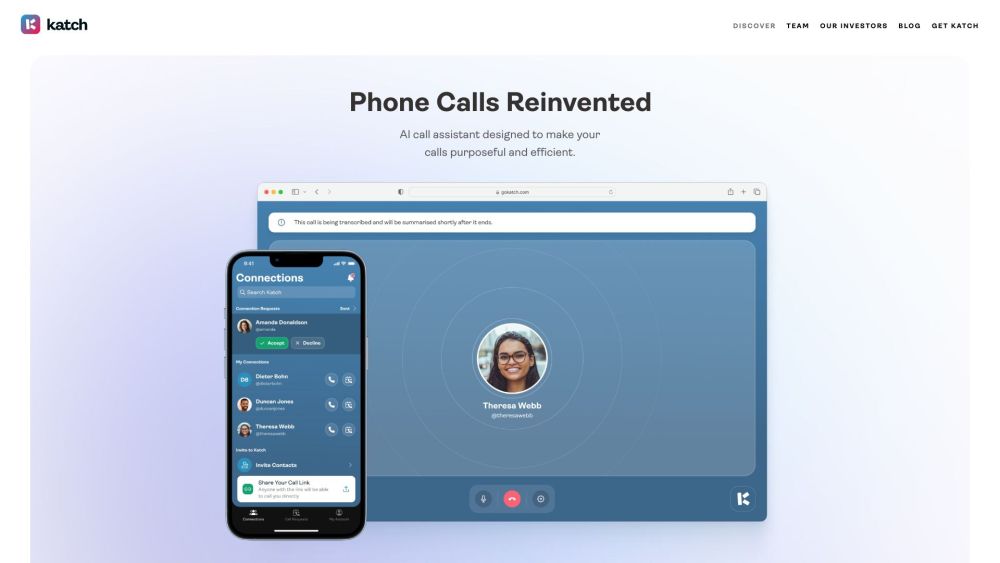 Katch - AI Call Assistant Website screenshot