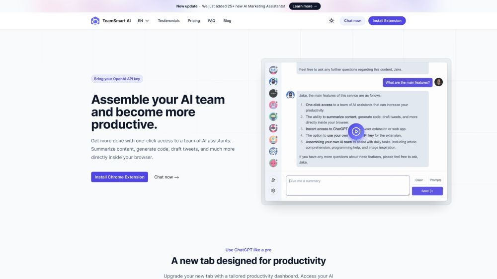 The ChatGPT Chrome Extension - TeamSmart AI Website screenshot