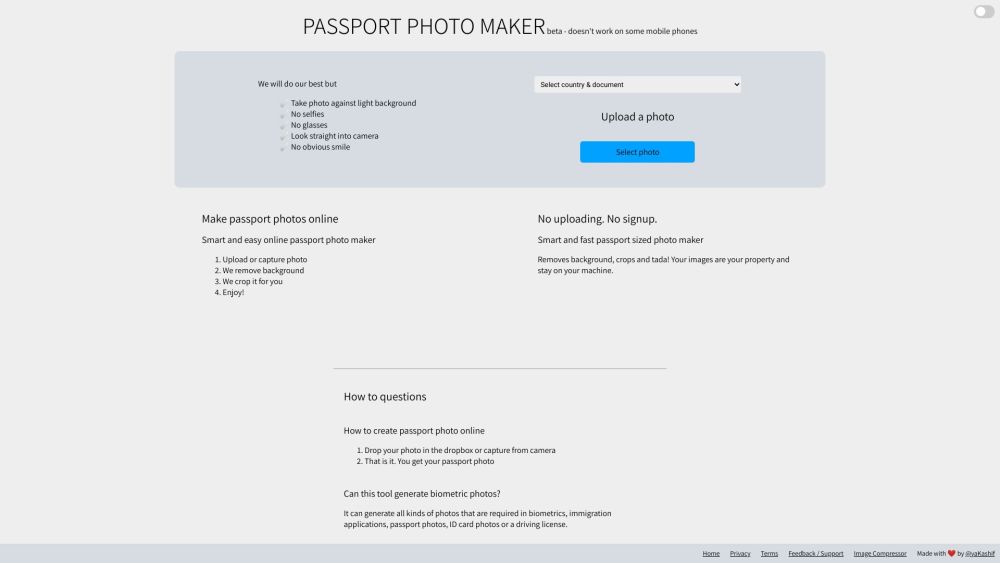 Passport Photo Maker Website screenshot