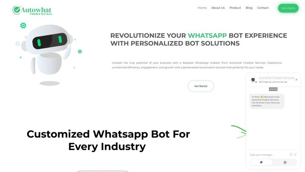 AutoWhat Chatbot Services Website screenshot