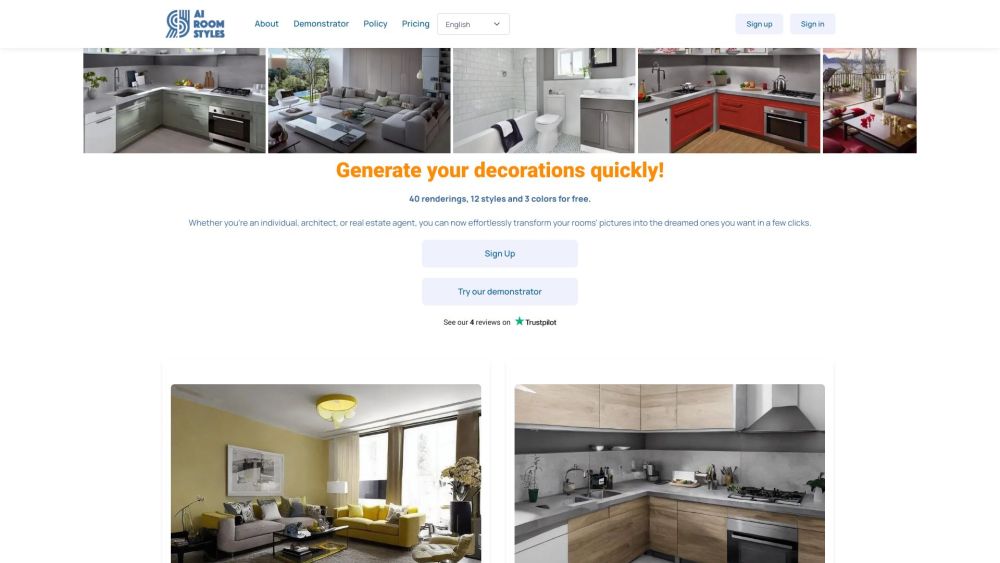 AI Room Styles Website screenshot