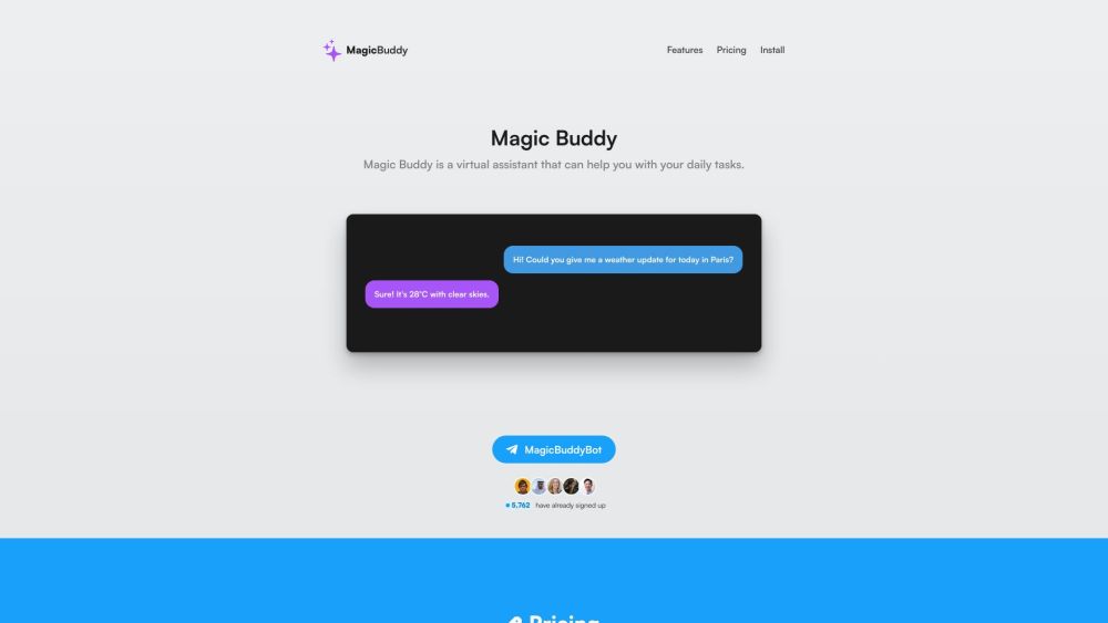 MagicBuddy Website screenshot