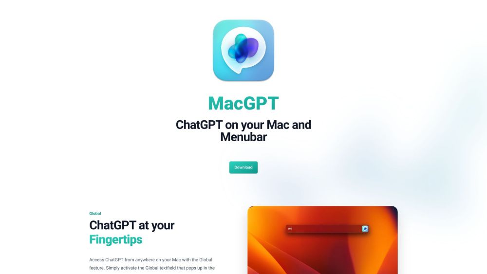 MacGPT - ChatGPT in your menubar Website screenshot