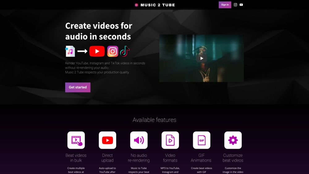 Music 2 Tube Website screenshot