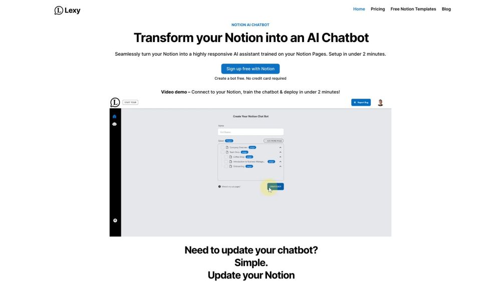 Notion Chatbot Website screenshot