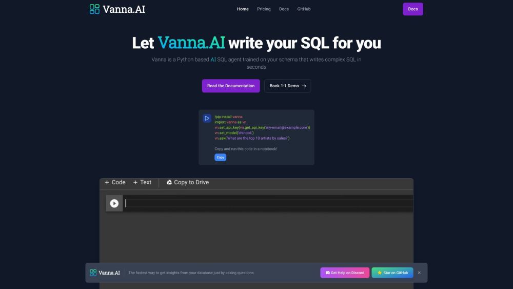 Vanna: Your AI Business Intelligence Assistant Website screenshot