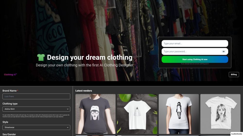 ClothingAI Website screenshot