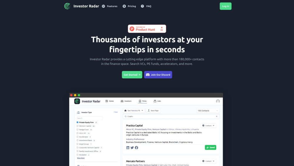 Investor Radar Website screenshot