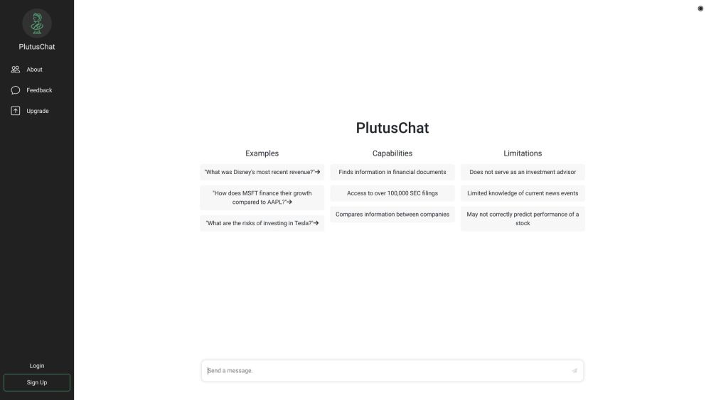 PlutusChat Website screenshot