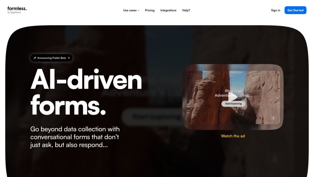 Formless by Typeform Website screenshot