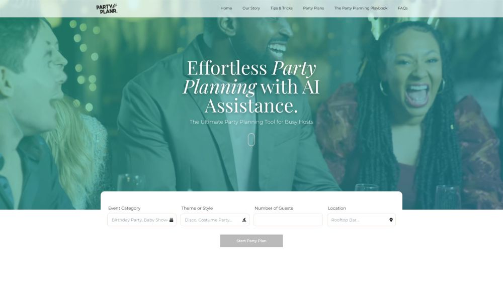 PartyPlanner Website screenshot