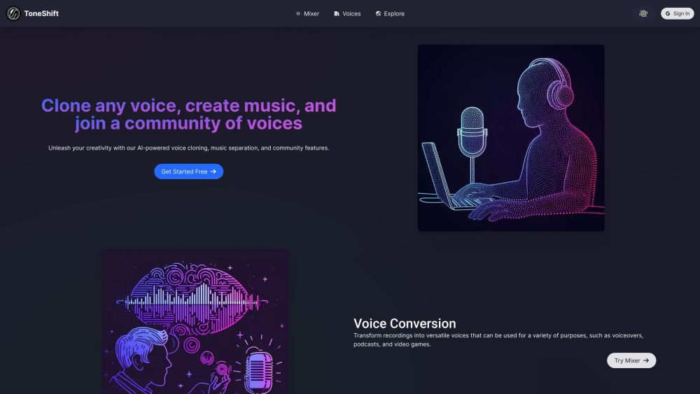 ToneShift Website screenshot