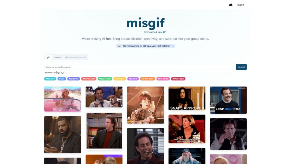 Misgif Website screenshot