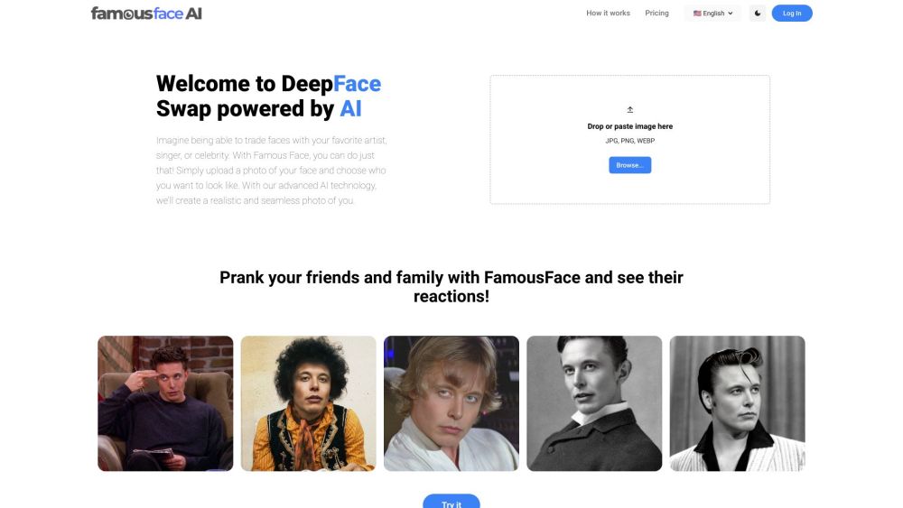 FamousFace.app Website screenshot