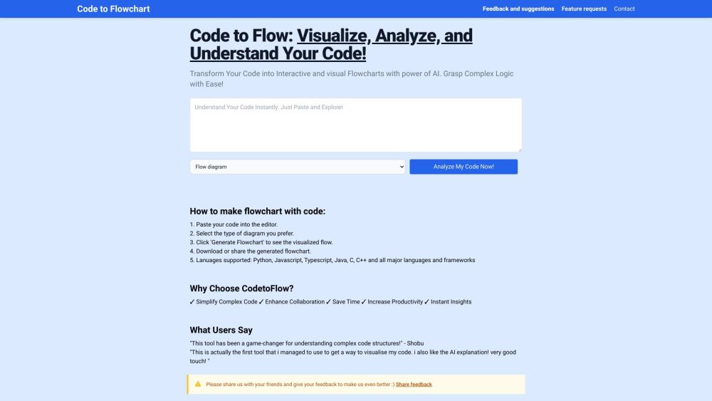 Code to Flowchart Website screenshot