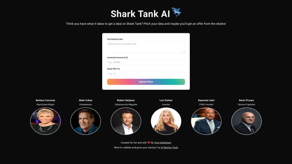 SharkTank AI Website screenshot