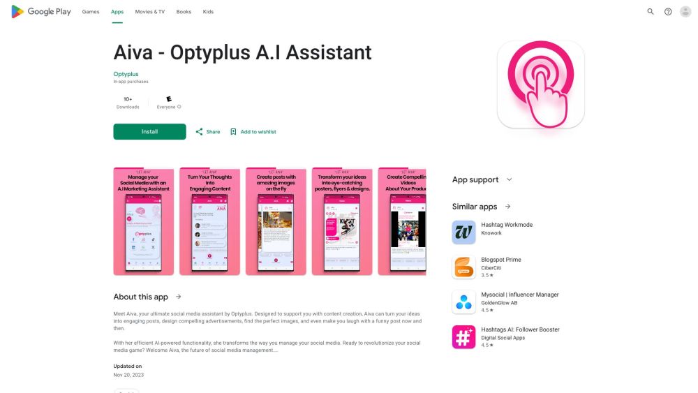 Aiva - Optyplus A.I Assistant Website screenshot