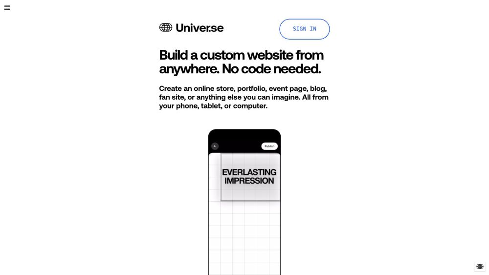 Universe Website screenshot