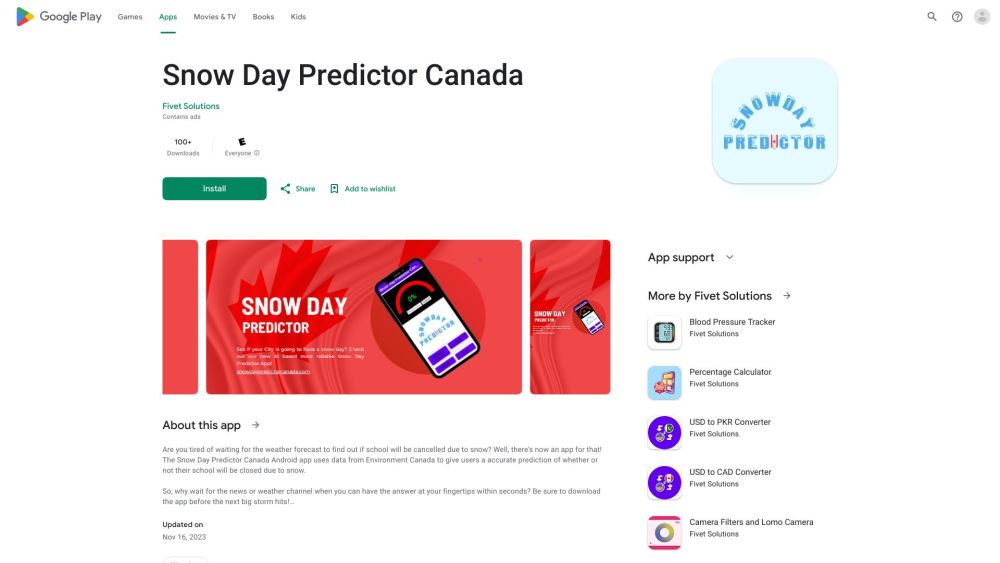 Snow Day Predictor Canada Website screenshot