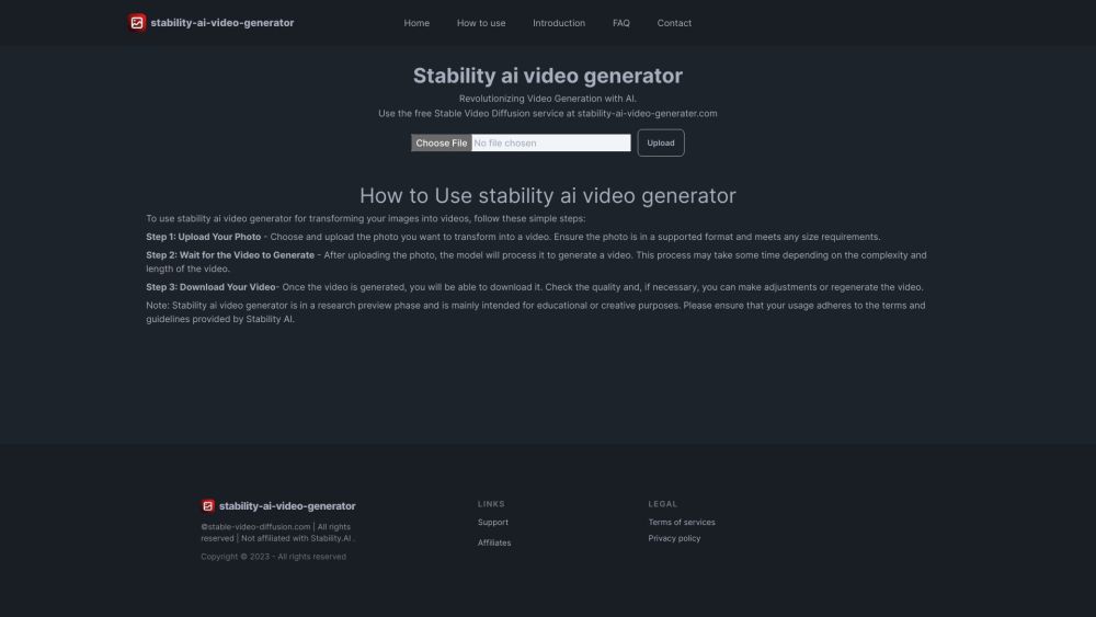 Stability AI Video Generator Website screenshot