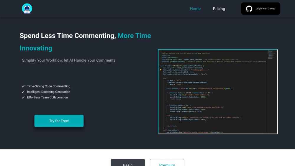 Your JS Code-Commenting Assistant Website screenshot