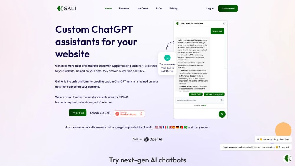 Gali - Custom AI chatbot Website screenshot