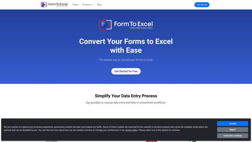 FormToExcel Website screenshot