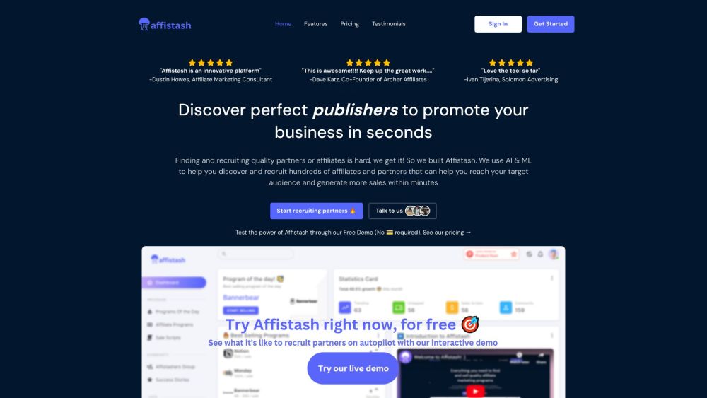 Affistash Website screenshot