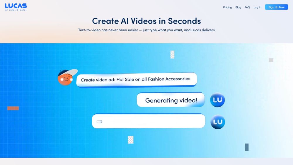 Lucas, AI Video Creator Website screenshot