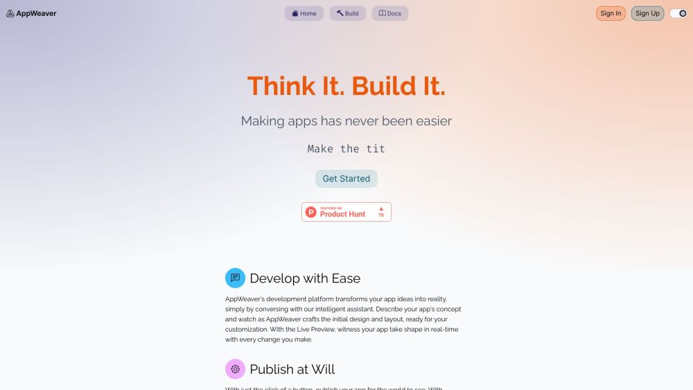 AppWeaver Website screenshot