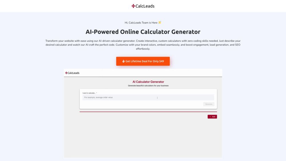 AI Interactive Calculators Generator Website screenshot