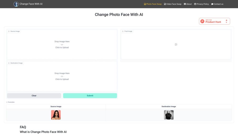 Change Face With AI Website screenshot