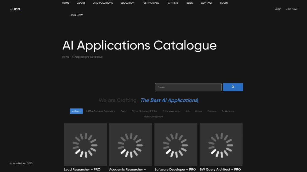 AI Applications Catalogue - Juan Beltrán Website screenshot