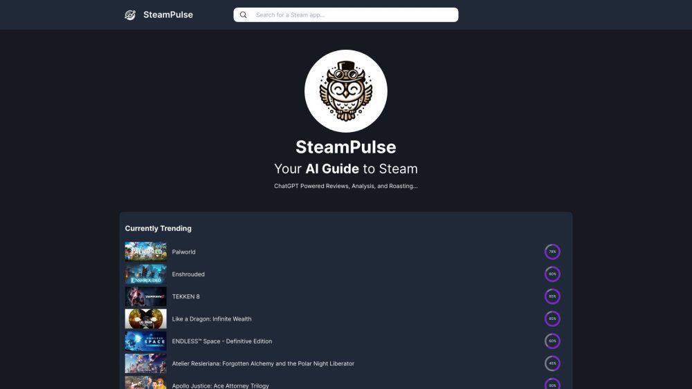 SteamPulse Website screenshot