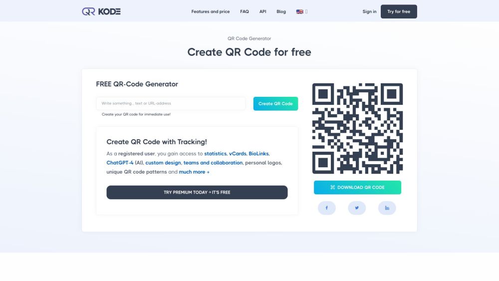 QR-Kode.no Website screenshot