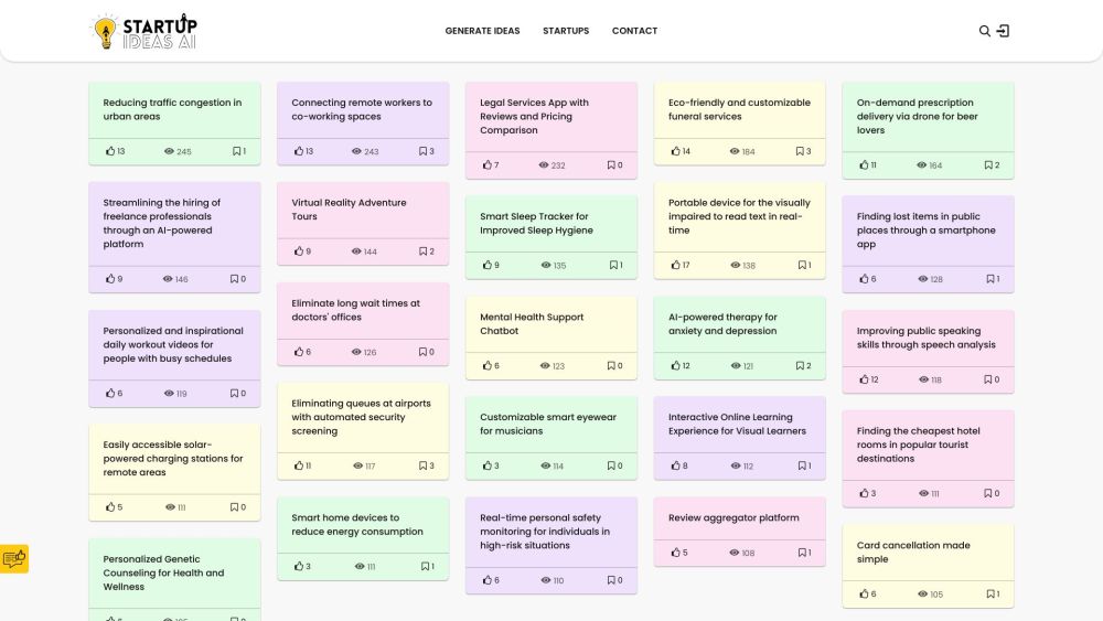 Startup Ideas AI Website screenshot