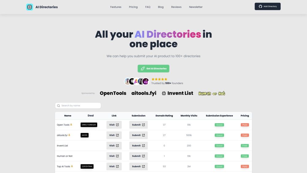 AI Directories Website screenshot