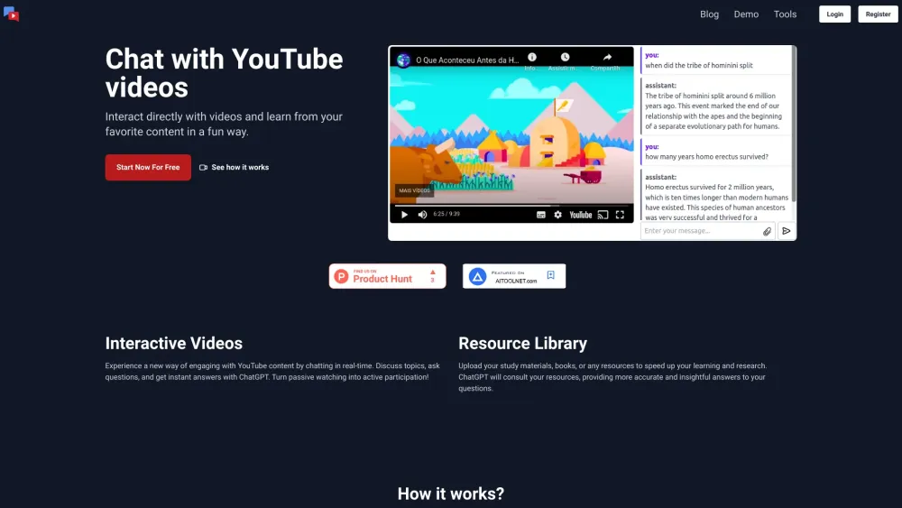 Chat with YouTube Videos Website screenshot