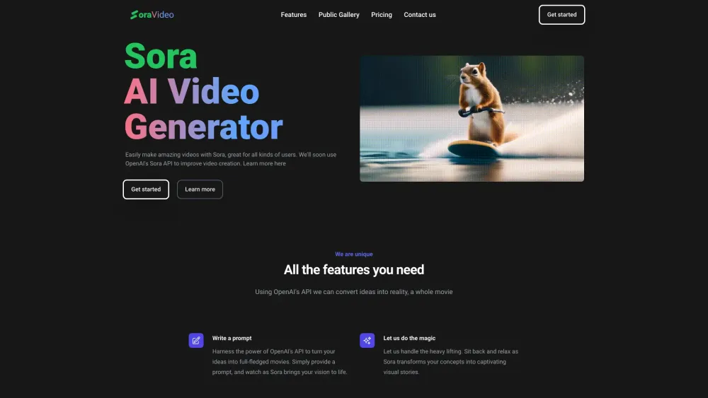 Sora Video AI Website screenshot