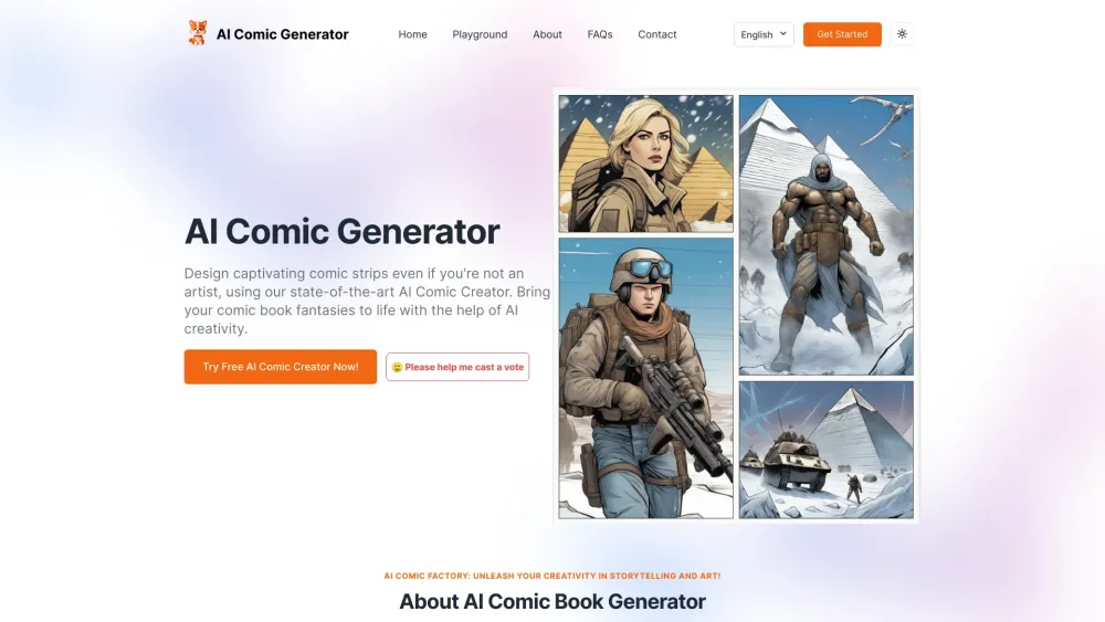 AI Comic Generator Website screenshot